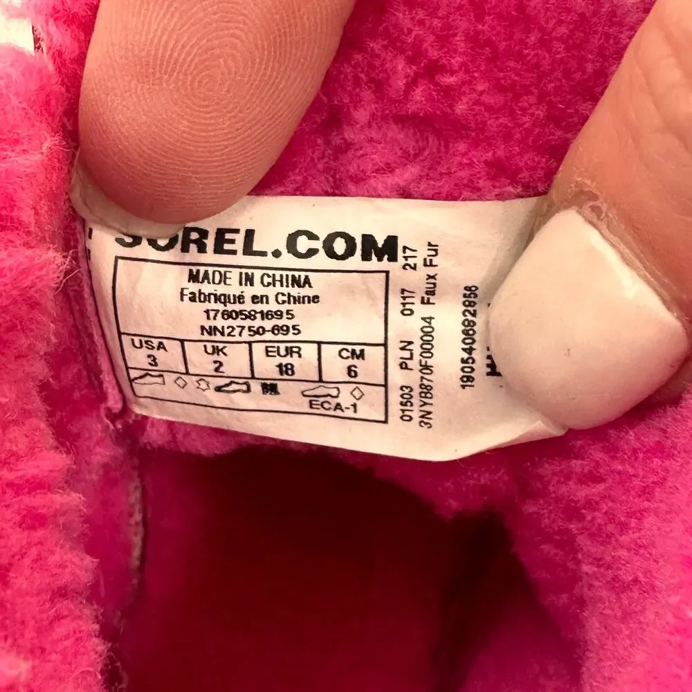 Sorel Baby Girls Insulated Pink/Black Boots Size 3